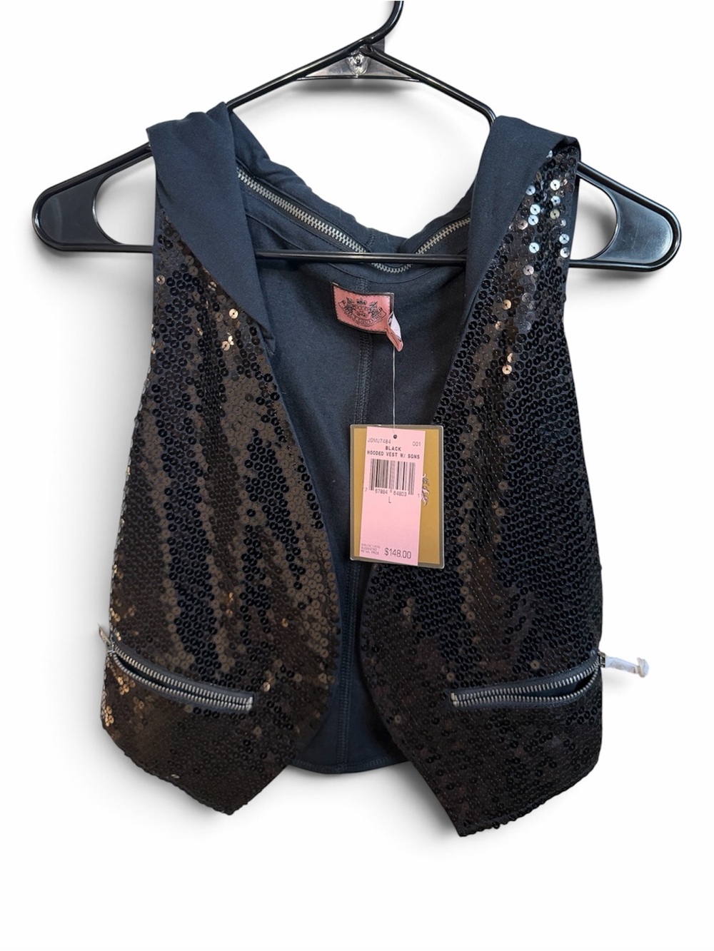 Juicy Couture Sequin Removable-Hood Vest - Black